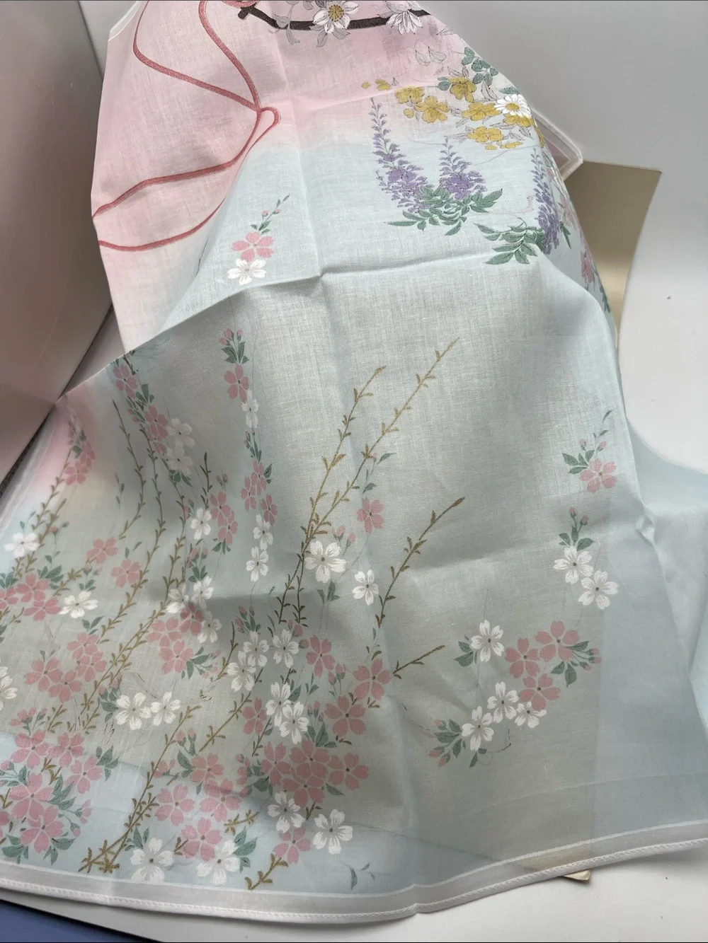 Scarf/Handkerchief Japan Festival Float Embroidered Cotton Pink/Light Blue NWT